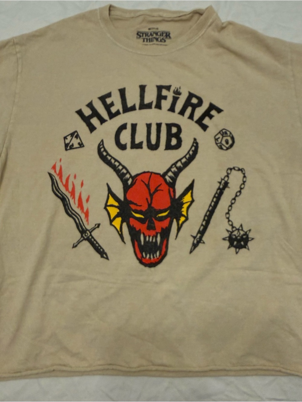 Netflix Hellfire Club Graphic Crop Top - Beige, Red, Yellow, Black